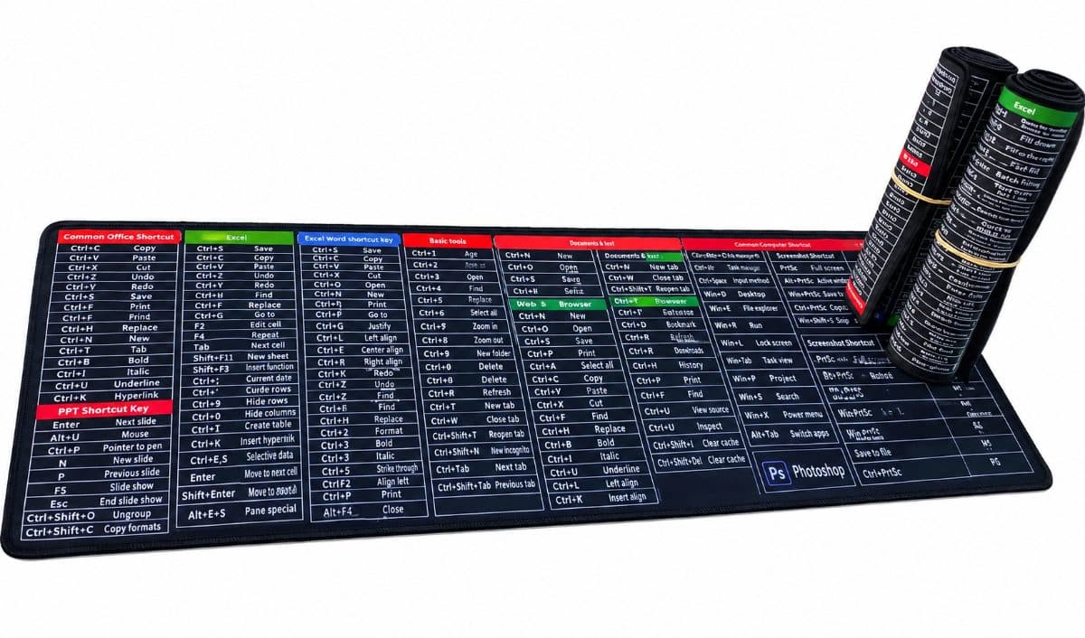 300 × 800mm Excel Shortcut Mouse Pad