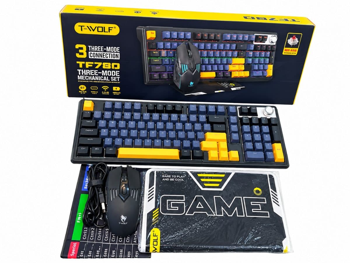 T-WOLF TF780 Three-Mode Mechanical Gaming Set (bluetooth,2.4 GHz,type c wired)